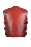 Men's Heavy Buckles Thick Cowhide Leather Motorcycle Biker Concealed Carry Leather Vest