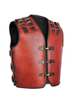 Men's Heavy Buckles Thick Cowhide Leather Motorcycle Biker Concealed Carry Leather Vest