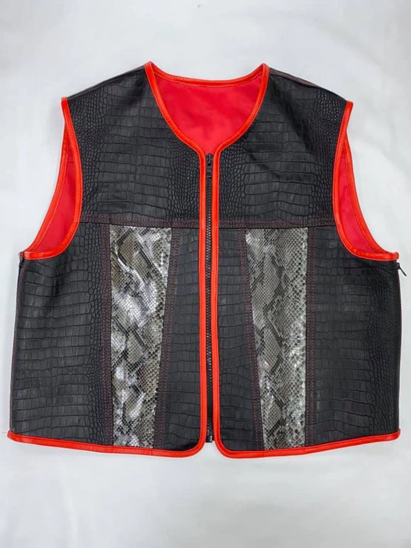 Gator Embossed Men's Snake Patterned Motorcycle Concealed Carry Leather Vest