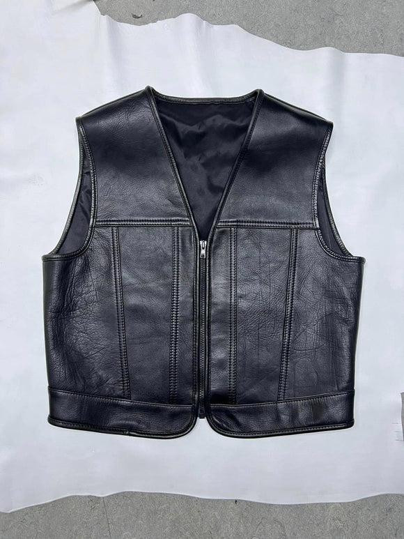 Men's Classic Zippered Biker Style Classic Motorcycle Leather Vest