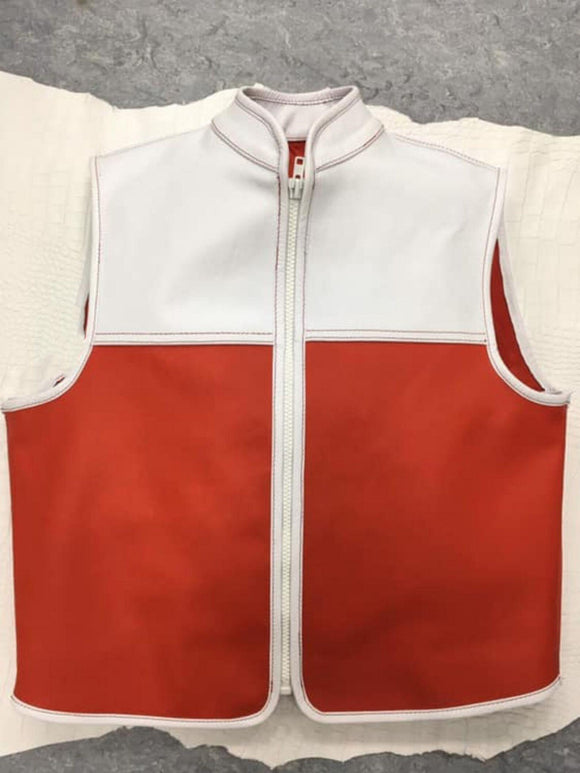 Men's Club Style Zippered Red & White Motorcycle Concealed Carry Biker Leather Vest