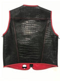 Men's Crocodile Embossed Black & Red Motorcycle Concealed Carry Leather Vest