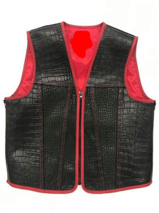 Men's Crocodile Embossed Black & Red Motorcycle Concealed Carry Leather Vest