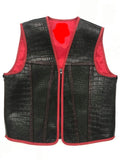Men's Crocodile Embossed Black & Red Motorcycle Concealed Carry Leather Vest