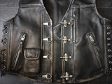 BLAZING FLAMES Men's Buckled Heavy Cowhide Leather Vintage Distressed Motorcycle Biker Concealed Carry Leather Vest