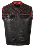 Gator Embossed Men's Braided Motorcycle Concealed Carry Quilted Red & Black Biker Leather Vest