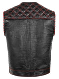 Gator Embossed Men's Braided Motorcycle Concealed Carry Quilted Red & Black Biker Leather Vest