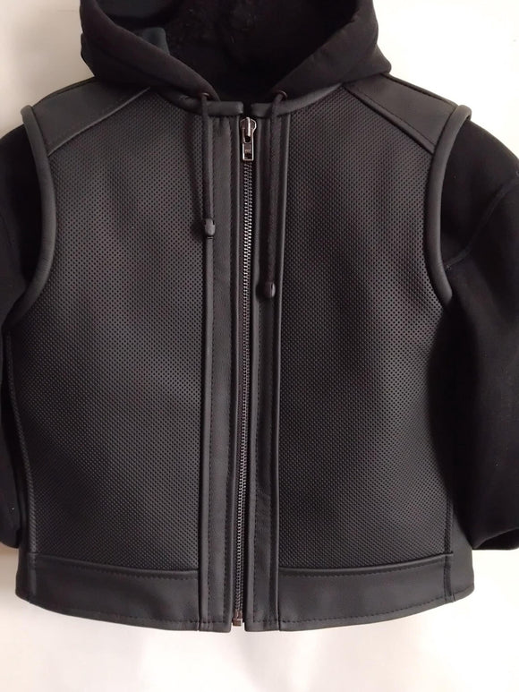 Patch Vest Men's Perforated Zippered Leather Motorcycle Concealed Carry Biker Vest