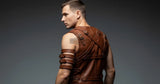 Men's Motorcycle Biker Brown Buckle Leather Vest Concealed Carry
