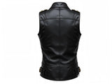 Men's Gold Buckles Fashion Motorcycle Biker Concealed Carry Leather Vest