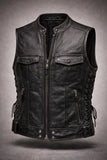 Side Lace Men's Club Style Outlaw Motorcycle Concealed Carry Leather Vest