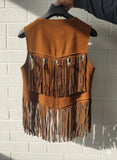 Men's Handmade Tooled Fringe Cowboy Style Suede Leather Vest