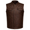 Men's Diamond Stitched Vinatge Brown Motorcycle Concealed Carry Leather Vest