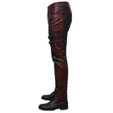 MEN FITTED RIDING BIKER RED & BLACK MOTORCYCLE TACTICAL LEATHER PANTS