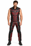 MEN FITTED RIDING BIKER RED & BLACK MOTORCYCLE TACTICAL LEATHER PANTS