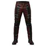 MEN FITTED RIDING BIKER RED & BLACK MOTORCYCLE TACTICAL LEATHER PANTS