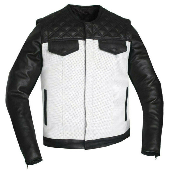 Men Motorcycle Perforated Removable Sleeves Vest Concealed Carry Leather Jacket