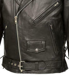 Mens Classic Side Lace Police Style Premium Cowhide Motorcycle Jacket