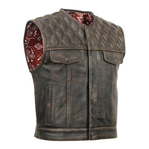 Harley Knight-  Men's Distressed Motorcycle Leather Vest Concealed Carry