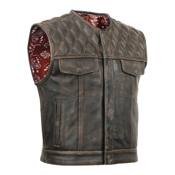 Harley Knight-  Men's Distressed Motorcycle Leather Vest Concealed Carry