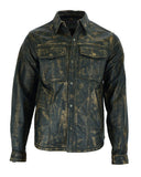 Mens Motorcycle Distressed Brown Leather Shirt Concealed Carry