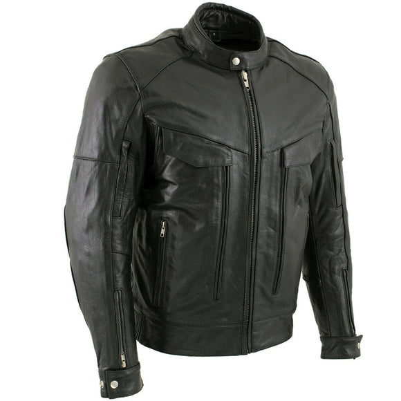Mens Biker Cruiser Style Premium Cowhide Armored Motorcycle Concealed Carry Jacket