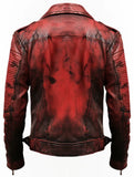 Mens Vintage Distressed Red Leather Motorcycle Concealed Carry Jacket