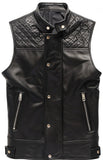 Men's Diamond Stitched Black Leather Motorcycle Concealed Carry Biker Vest