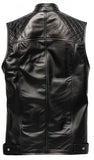 Men's Diamond Stitched Black Leather Motorcycle Concealed Carry Biker Vest