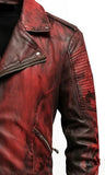 Mens Vintage Distressed Red Leather Motorcycle Concealed Carry Jacket