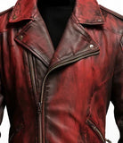 Mens Vintage Distressed Red Leather Motorcycle Concealed Carry Jacket