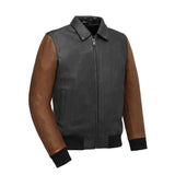 Men's Two Tone Moto Bomber Style Motorcycle Leather Jacket