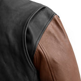 Men's Two Tone Moto Bomber Style Motorcycle Leather Jacket