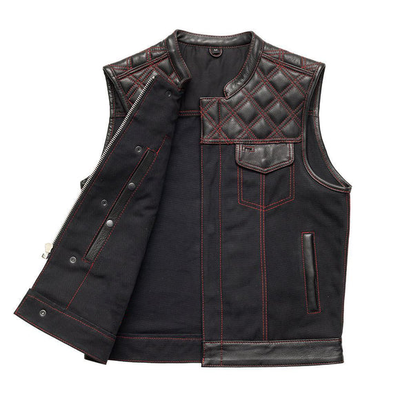 Hunt Club Men's Diamond Quilted Stitched Motorcycle Concealed Carry Leather And Denim Vest