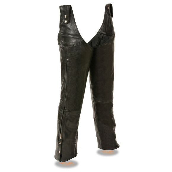 MENS ADJUSTABLE SIDE BELTLESS SNAPS MOTORCYCLE LEATHER CHAPS S-6XL