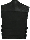 Men's Leather and Denim Tactical Swat Style Motorcycle Vest Concealed Carry