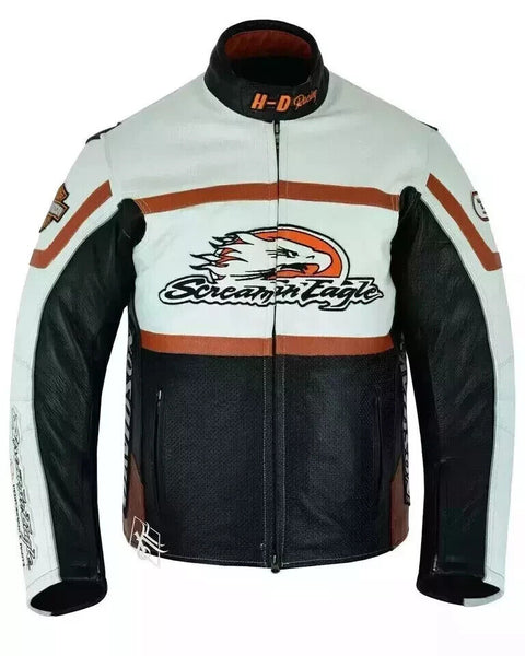 Harley Davidson Men's White Screaming Eagle Motorcycle Leather