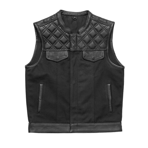 Hunt Club Men's Diamond Quilted Stitched Black Motorcycle Concealed Carry Leather And Denim Vest