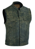 Men's Club Style Vintage Distressed Brown Leather Motorcycle Concealed Carry Biker Vest