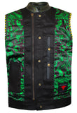 Mens Club Style Gold Paisley Liner Motorcycle Concealed Carry Leather Vest