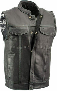 Men Club Style Paisley Liner Biker Motorcycle Concealed Carry Leather Vest