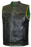 Mens Club Style Gold Paisley Liner Motorcycle Concealed Carry Leather Vest