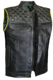 Mens Club Style Gold Paisley Liner Motorcycle Concealed Carry Leather Vest