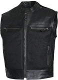 Mens Perforated Leather and Mesh Biker Style Motorcycle Concealed Carry Vest