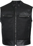 Mens Perforated Leather and Mesh Biker Style Motorcycle Concealed Carry Vest