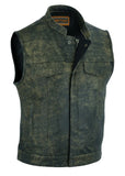 Men's Club Style Vintage Distressed Brown Leather Motorcycle Concealed Carry Biker Vest