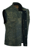 Men's Club Style Vintage Distressed Brown Leather Motorcycle Concealed Carry Biker Vest