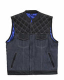 Men's Custom Motorcycle Leather And Denim Club Biker Style Vest Concealed Carry Pockets