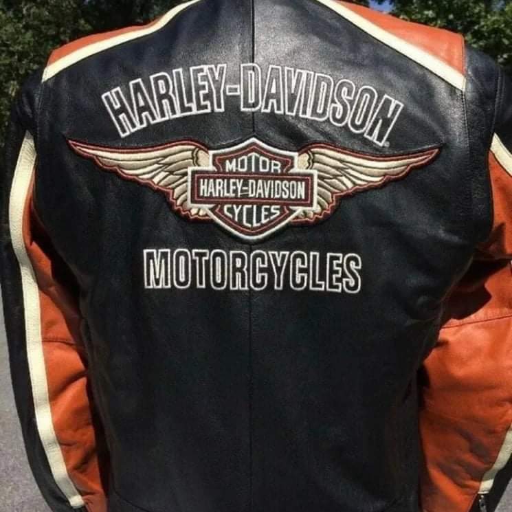 Harley Davidson Men's Classic Black & Orange Motorcycle Leather