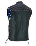 Redline - Mens Hooded Padded Motorcycle Biker Leather Vest Concealed Carry